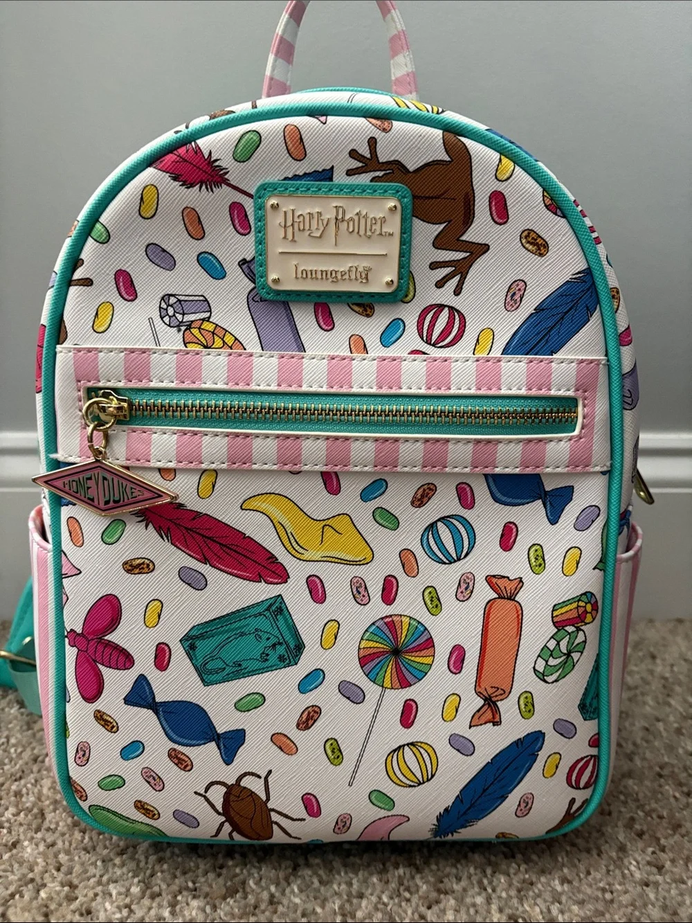 Loungefly Honeydukes Candy Print Kids Backpack - White, Pink, Teal